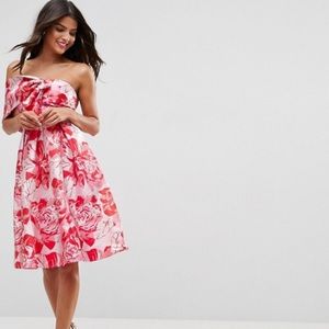 ASOS One Shoulder Bow Midi Prom Dress in Floral